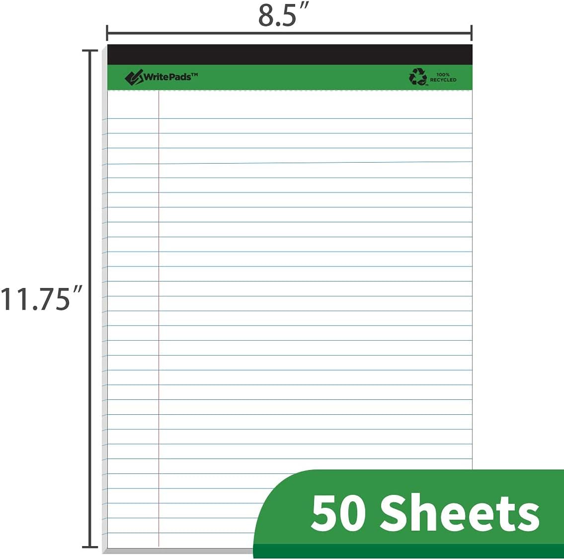 KAISA Thick Legal Pad Premium Writing Pads With Thick Chipboard Back Support, Wide Ruled 8.5x11 inch 20lb Recycled Paper Legal Pads, 50sheets/Pad,12pad, KSU-6917