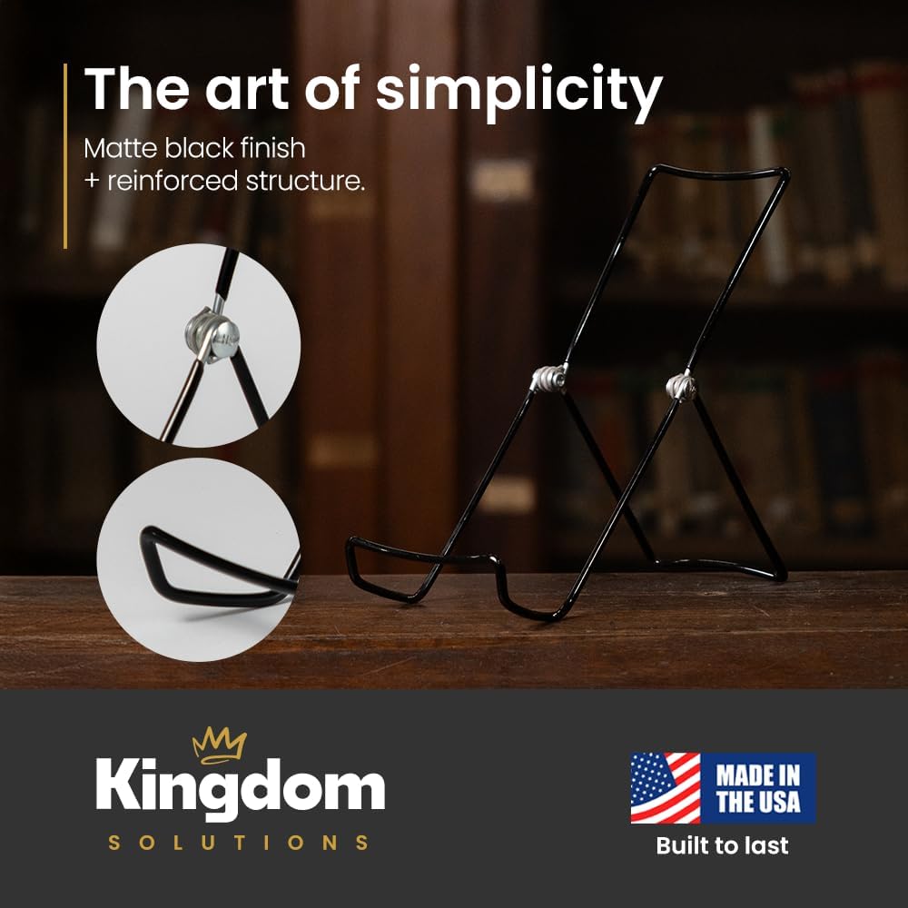KINGDOM SOLUTIONS MADE IN USA 6-Pack Sturdy & Durable Adjustable Metal Easels to Display Books, Frames, Comics, Plates & More - Unique on the Market