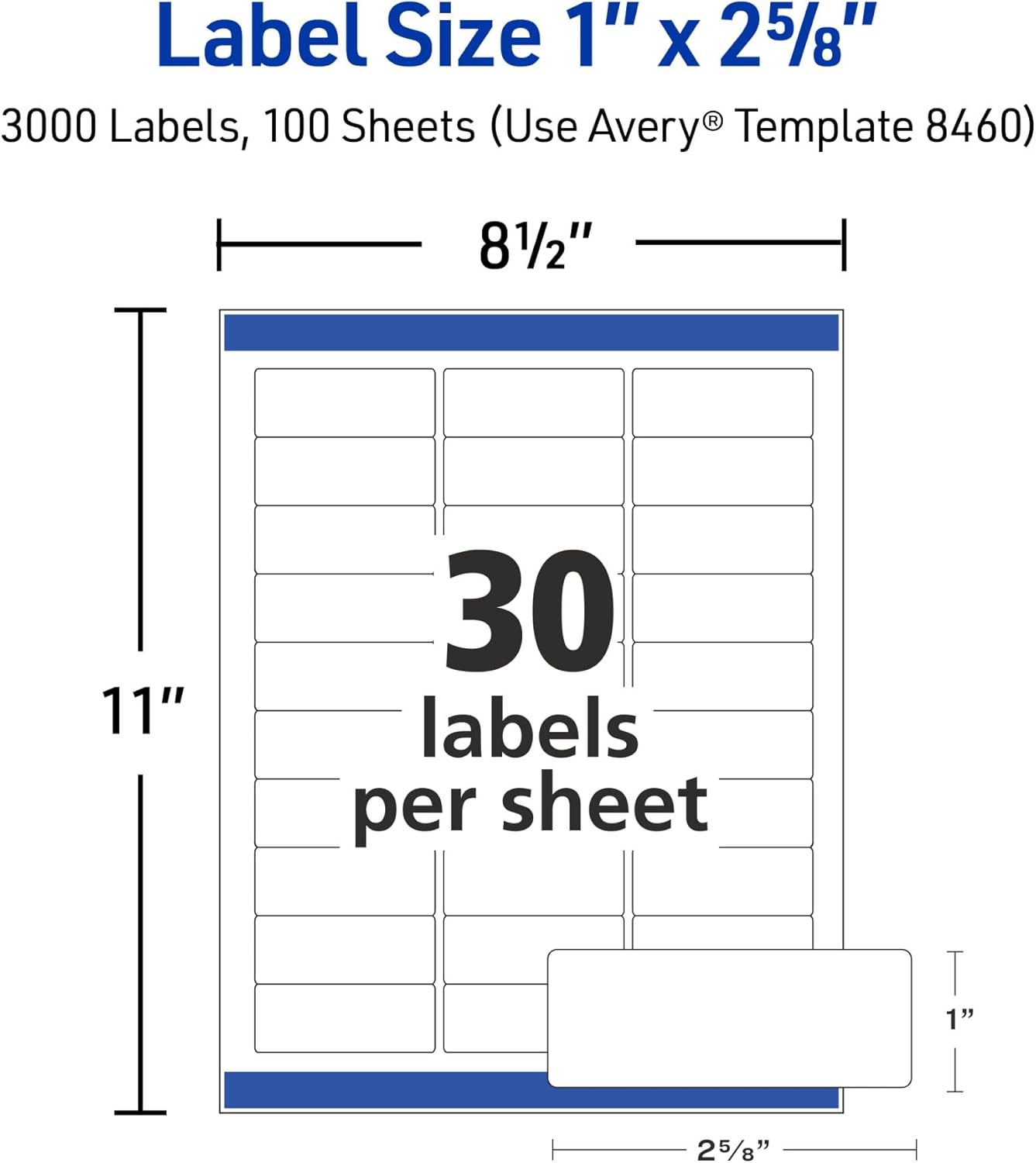 Avery Easy Peel Printable Address Labels with Sure Feed, 1" x 2-5/8" Customizable Stickers, White, 3,000 Blank Mailing Labels per Pack, Great for Mailing, Shipping, and More (5-Pack of 8460)
