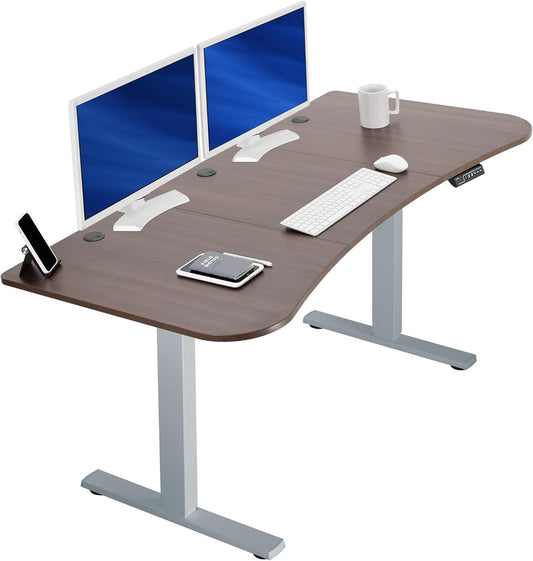 VIVO Electric 63 x 32 in Standing Desk, Memory Height Adjustment, 1B Series, Dark Walnut Top Gray Frame, DESK-KIT-1G1D