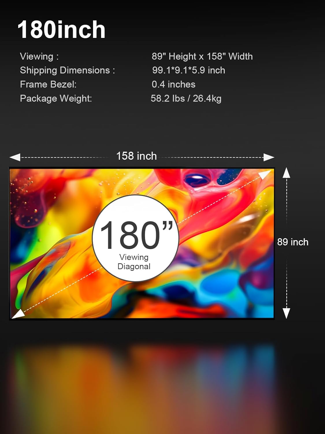 AWOL VISION 180-inch Projector Screen Fixed Frame, 1.3 dB Peak Gain, The Perfect Combo with LTV-2500, 80% Picture Quality Improved, 4K / 8K Ultra HD, Active 3D Wall Mount Projector Screen, MW-180