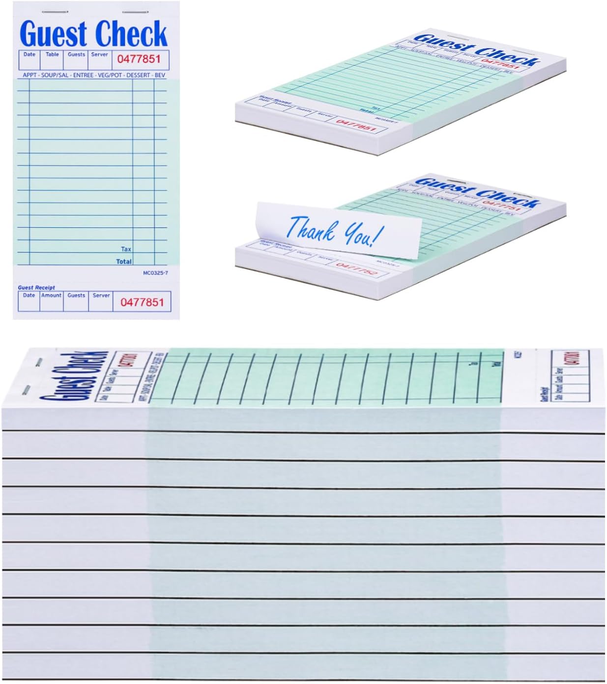 Methdic Guest Checks Server Note Pads 500 Orders Waitress Notepad for Restaurants (10 Books)