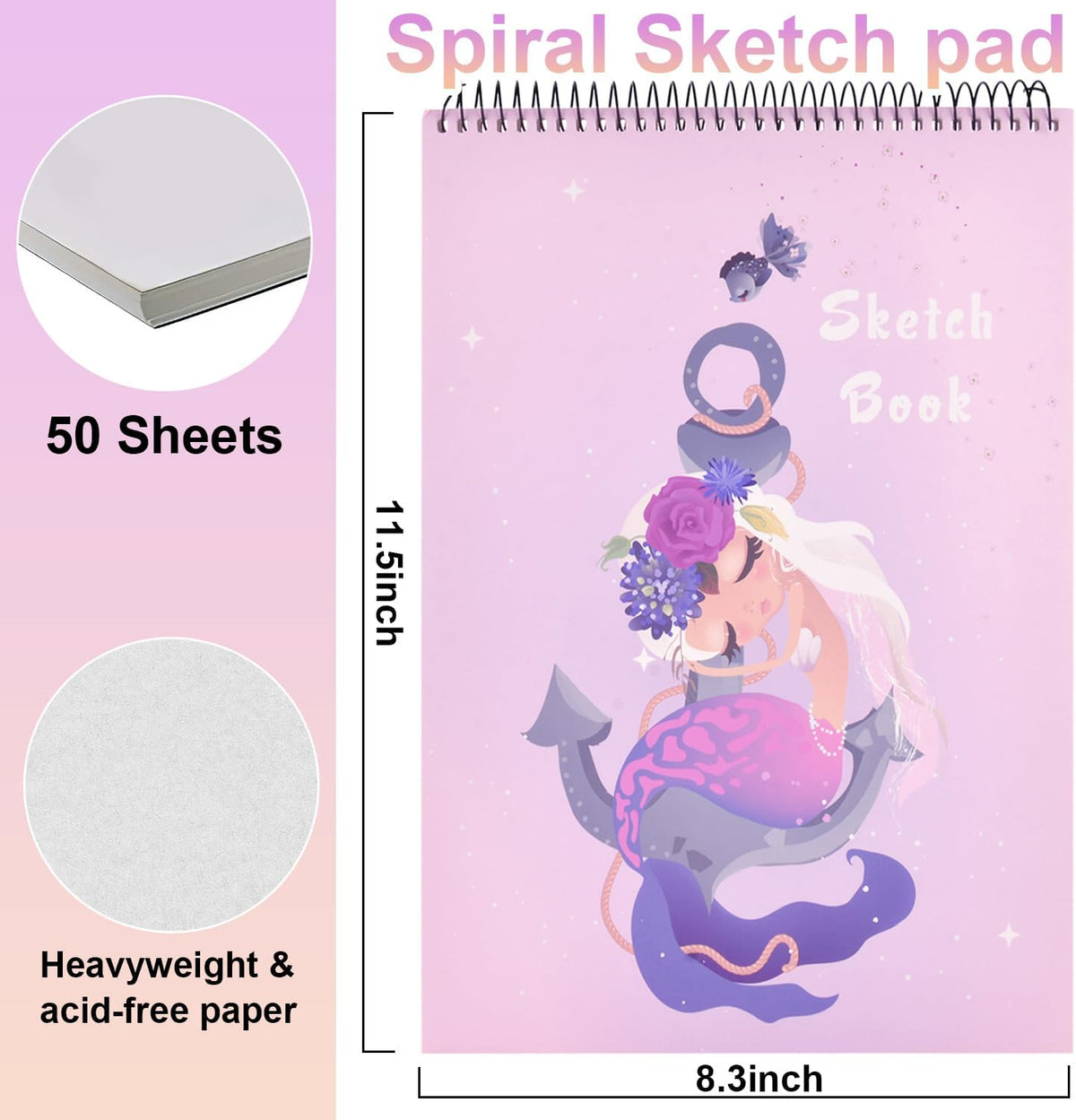 MEMX Sketch Book for Kids, 8”X11.5” 100 Pages(110gsm), Spiral Bound Artist Sketch Pad, Durable Acid Free Sketchbook for Painting, Sketching or Doodling, Best Gifts for Drawing Boys and Girls, White