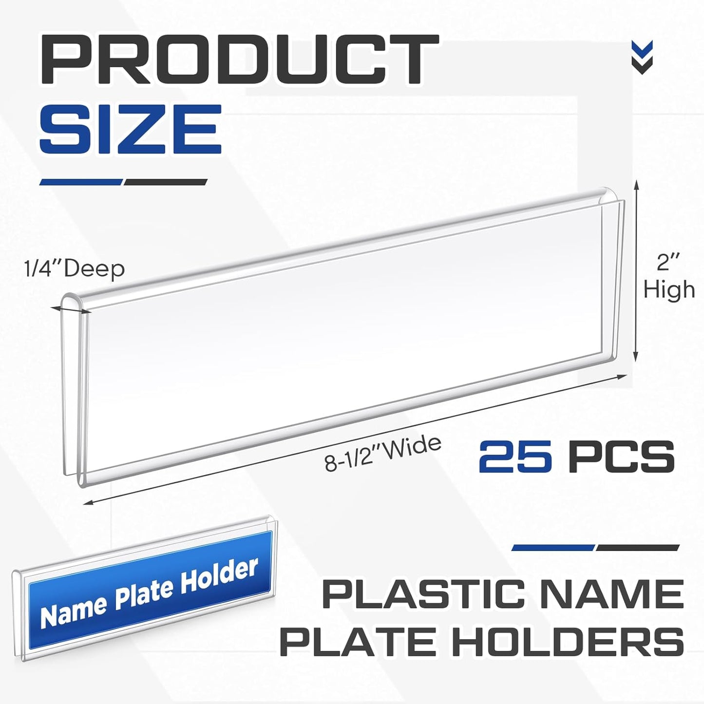 25 Pack Plastic Cubicle Name Plate Holder 8.5" Wide x 2" High Glass Wall Name Plate Holder Clear Acrylic Sign Display Stand for Home Office Business (Suitable for 1/4" Cubicle Wall)