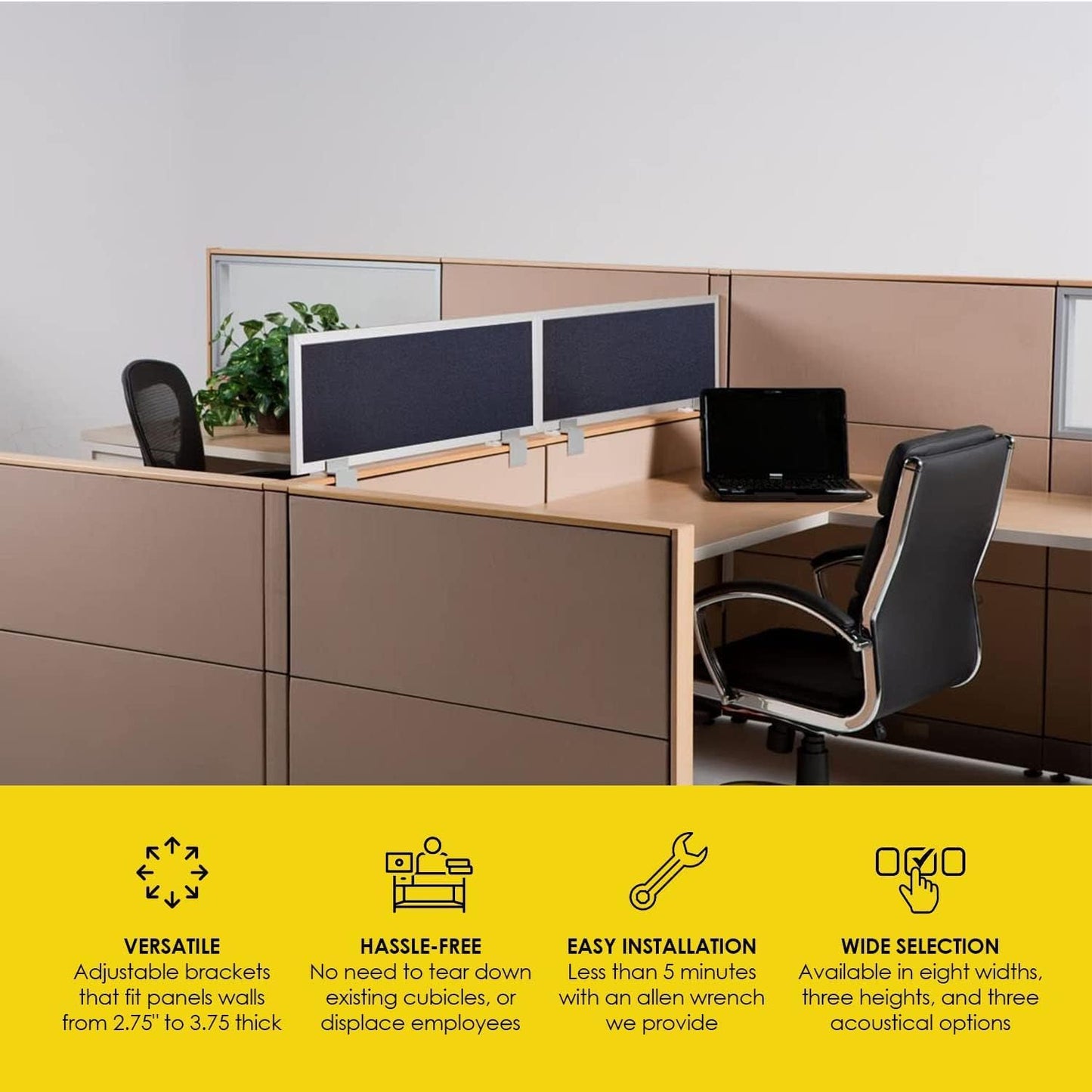 OBEX Acoustical Cubicle Privacy Screen Extender Desk Panel & Office Divider, Add Separation & Block Noise, 18" x 66", Slate