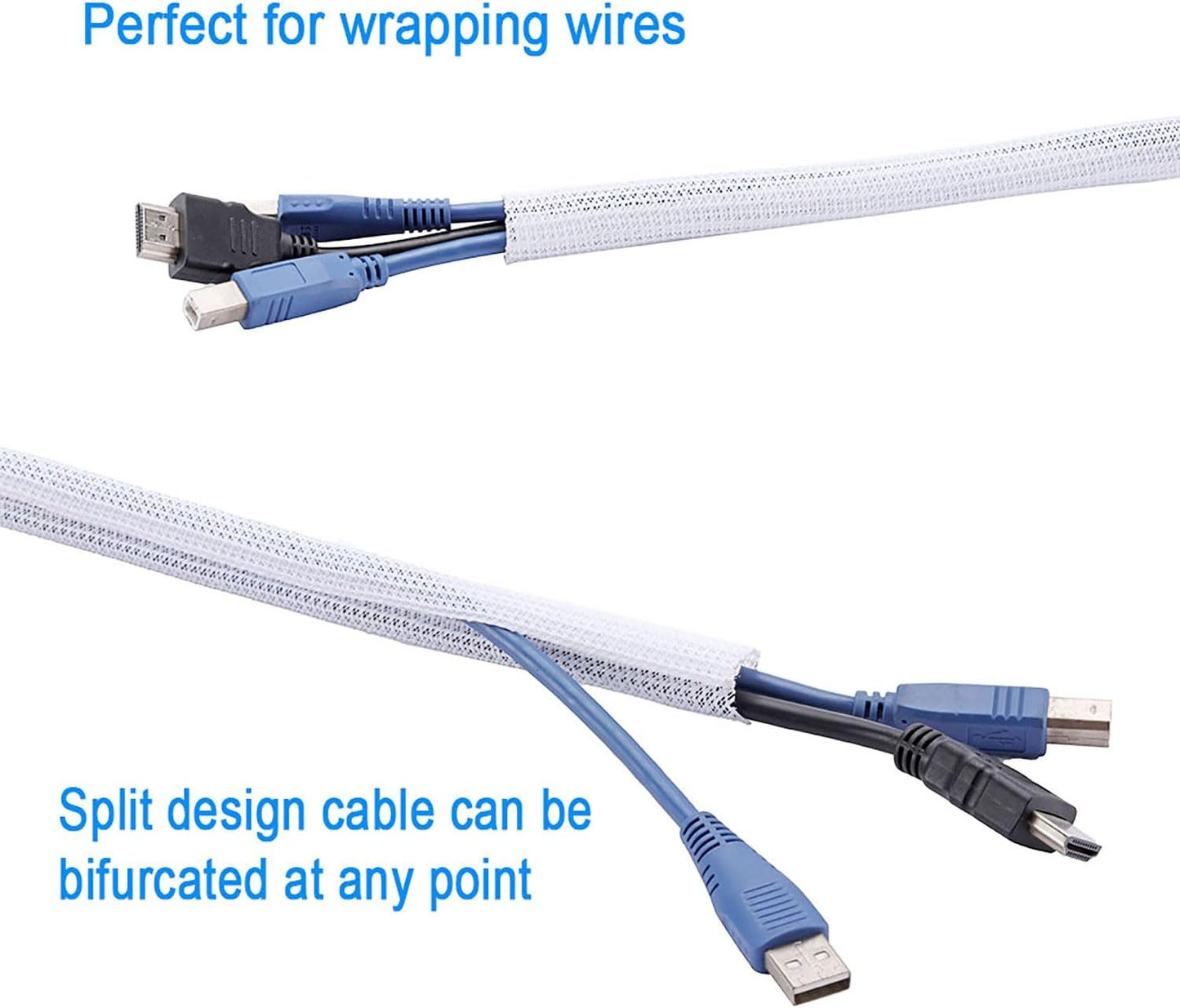 1/4" x25ft Split Sleeve Wire Loom Tubing - Cat-Proof Cord Protector for USB, Power, Audio/Video Cables | Chew-Resistant Cable Sleeve | Easy Install, White