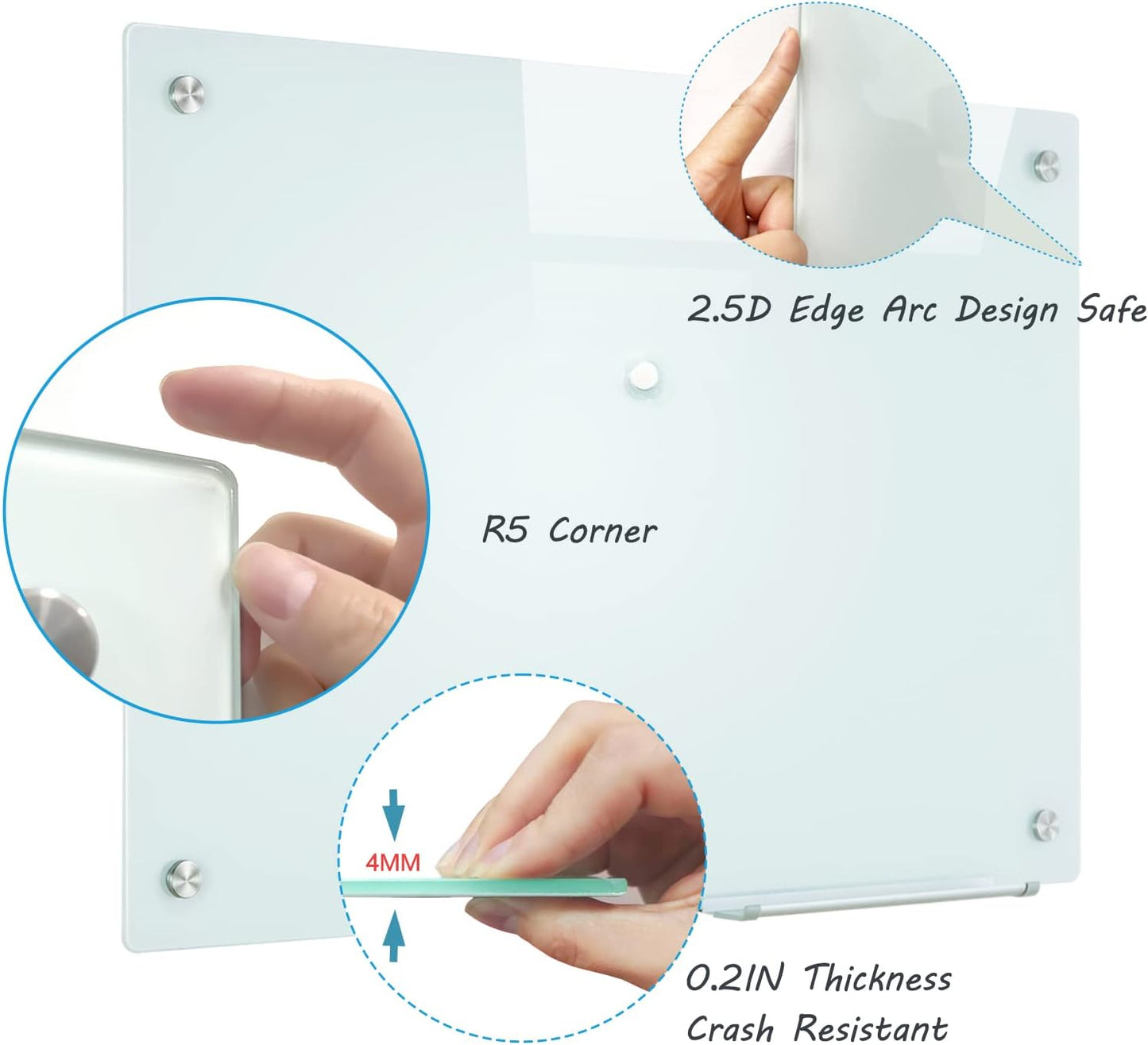 Magnetic Glass Whiteboard, 36"x48"(90x120cm) Frameless Dry Erase Board White Board Surface Wall Mounted for Office, Classroom & Home