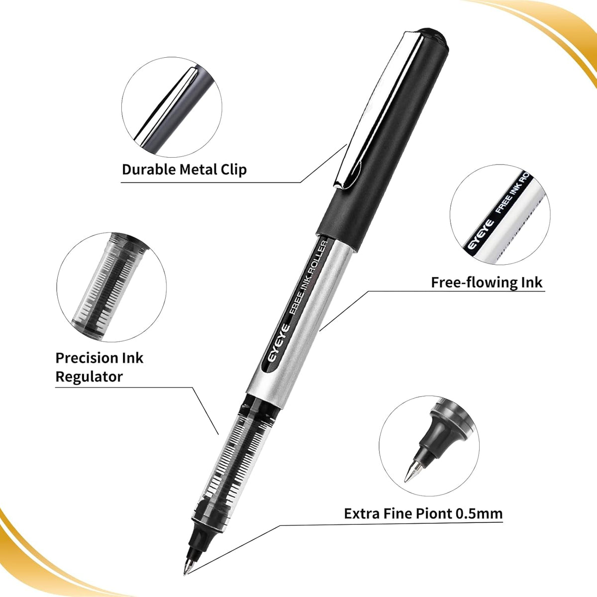 EYEYE Rollerball Pens 0.5mm, 4 Black 4 Blue Extra Fine Point Pen Quick Dry, Liquid Ink Pens Fine Point Smooth Writing Pen for Journaling, Note Taking, Office, School Supplies