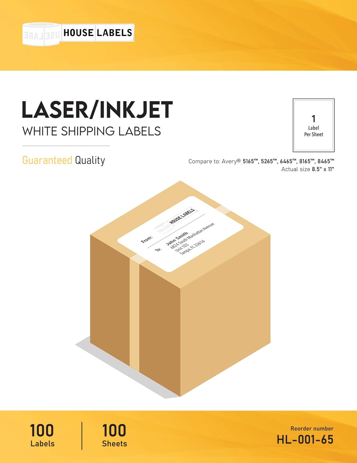 HOUSELABELS 1-up (Full Sheet) Multipurpose Labels (8-1/2" x 11") for Laser and Inkjet Printers, 800 Sheets
