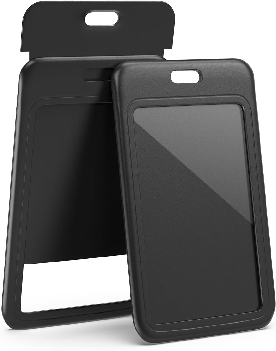 15 Pack Sliding ID Badge Holder Vertical Hard Plastic Card Case Protector Pouch,for Office School ID Credit Cards Proximity Work Badge Sleeve Key Cards Driver's Licenses (Black)