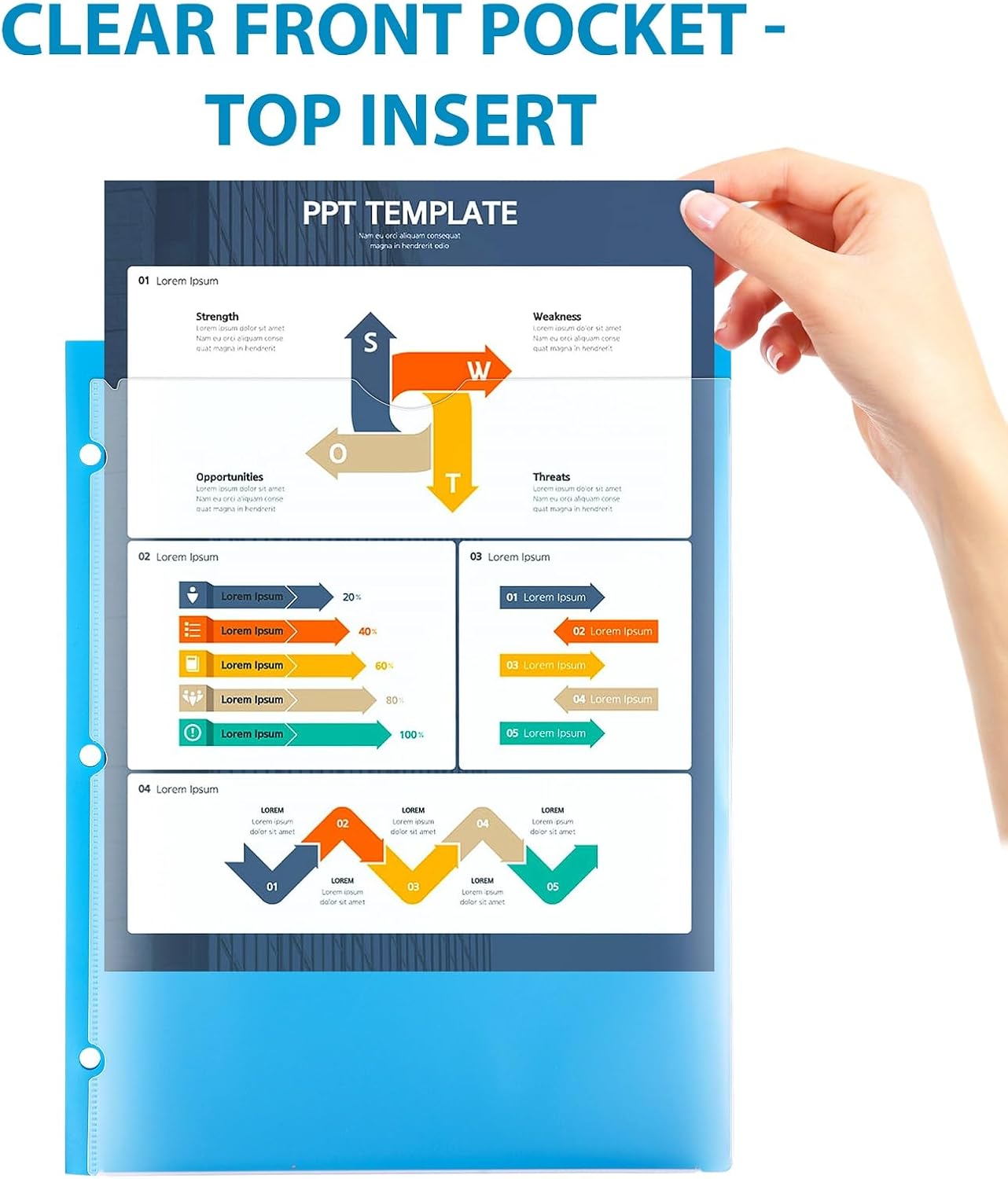 TEWRLANDE 16 Packs Heavy Duty 3 Pocket Folders with Holes, Plastic Folders with Clear Front Pocket for 3 Ring Binder, for Letter Size Paper, Assorted Colors/Card Slot