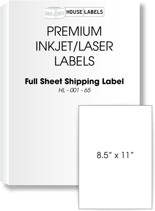 HOUSELABELS 1-up (Full Sheet) Multipurpose Labels (8-1/2" x 11") for Laser and Inkjet Printers, 25 Sheets