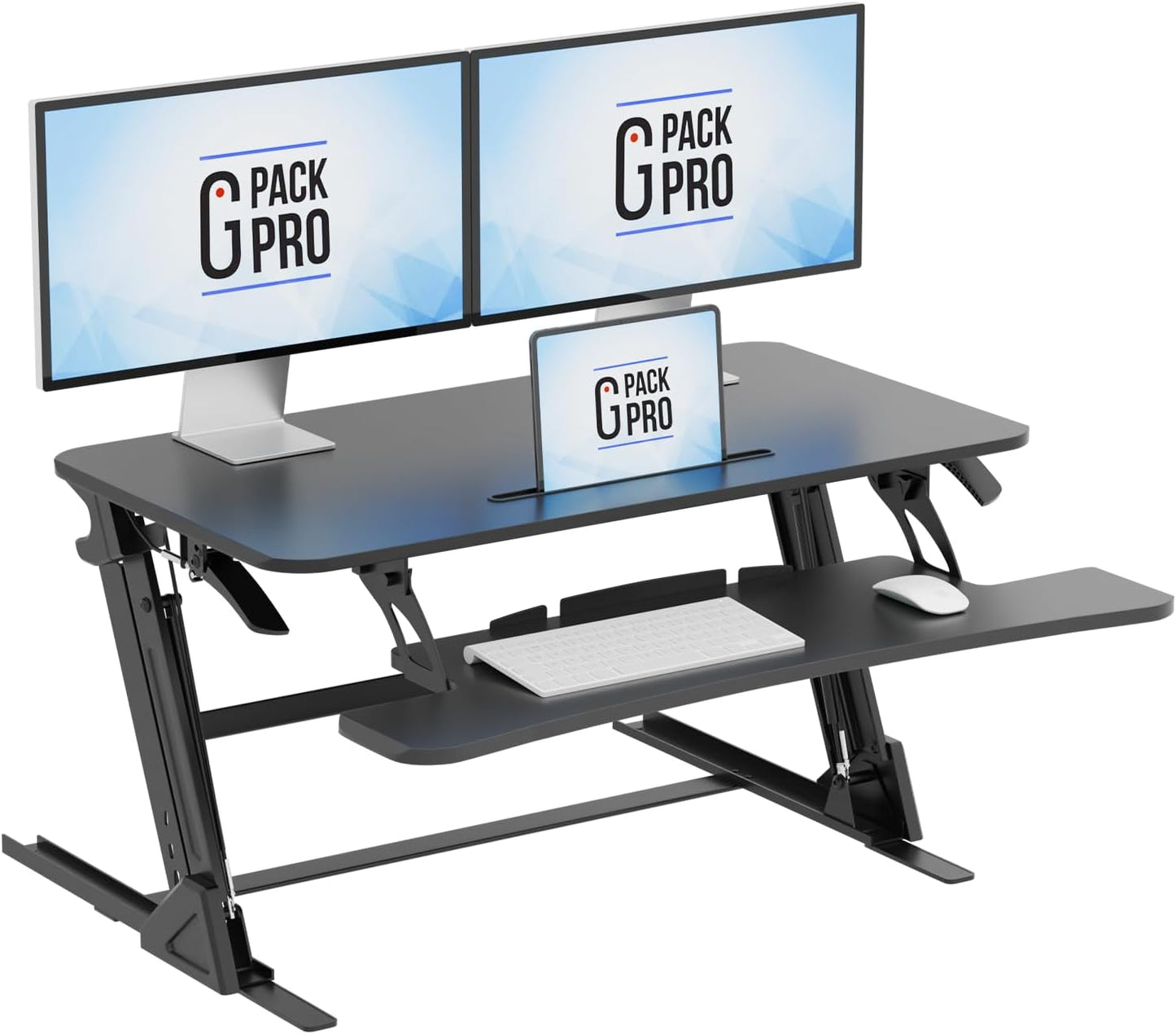 Standing Desk Converter – 36" Wide Stand Up Desk Riser – Quick Sit to Stand Tabletop Dual Monitor Workstation – Height Adjustable Up to 17.3" – Black