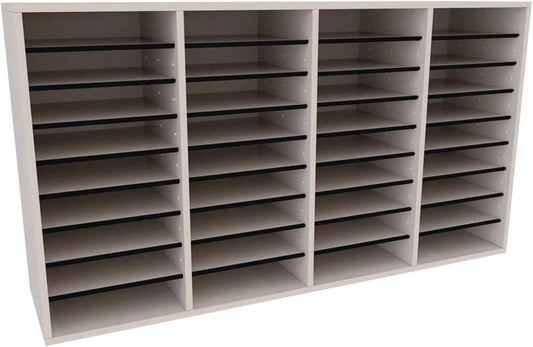 AdirOffice Wooden Adjustable Literature Organizer, 36 Compartment Office Mailbox, or Classroom Literature Organizer, White