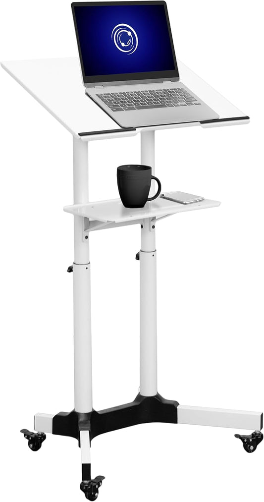 VIVO Mobile 24 x 16 inch Lectern Podium, Height Adjustable Steel Rolling Laptop Cart on Wheels, White, CART-V03W