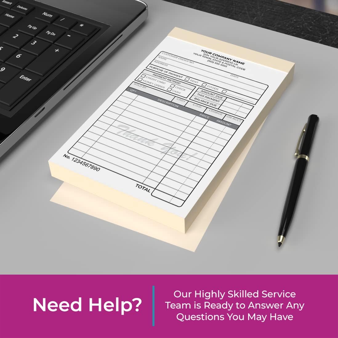 Custom 4.25" x 7" Carbonless NCR Books in 2-Part Duplicate Invoices, Receipts, Work Orders, Sales Orders, Purchase Orders, Estimates, Quote Forms with Your Company/Business Name (200 Sets)