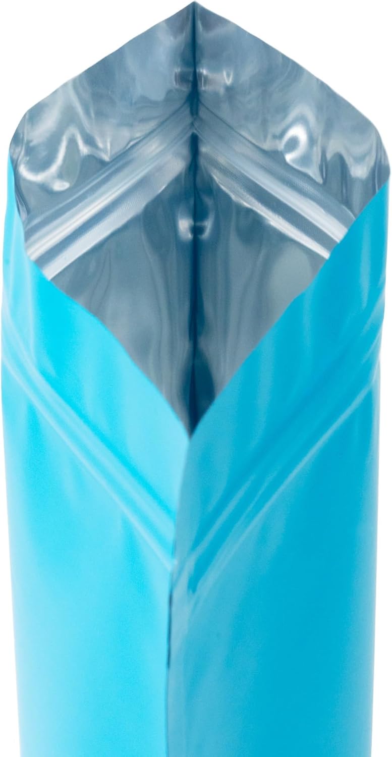 4CP 100 Pcs Blue Zipper Smell Proof Bags with Window, 4.7x7.9 Inch Stand Up Foil Pouches for Food Selfsealing Storage, Reusable Bag for Packaging Small Business, Cookies, Nunt, Candy