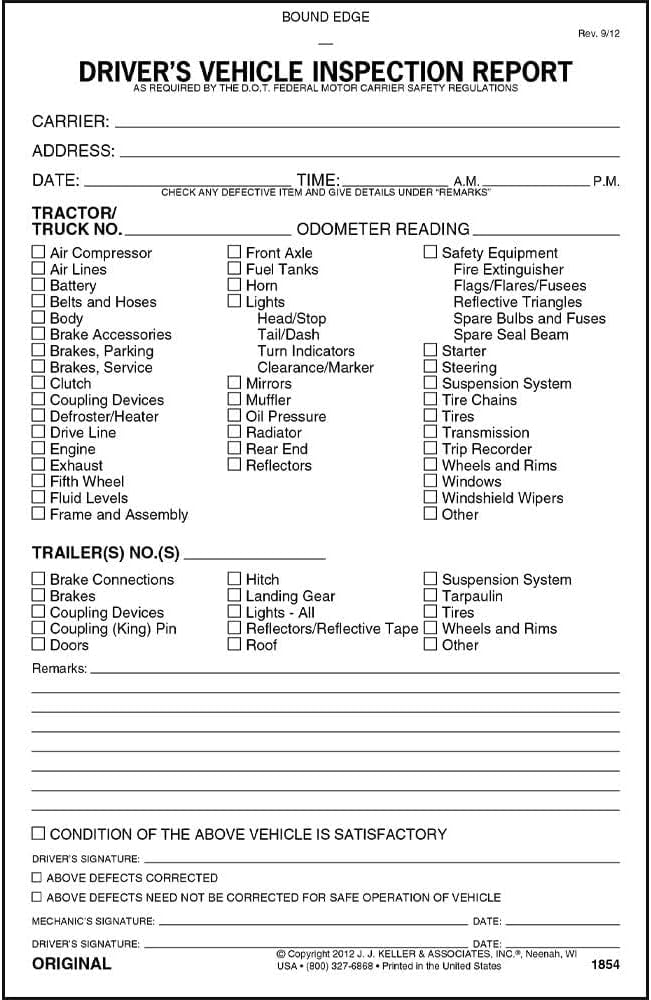 Detailed Driver's Vehicle Inspection Report 5-pk. - Book Format with 31 Sets, 2-Ply Carbonless, 5.5" x 8.5", Meet FMCSR Requirements, J. J. Keller & Associates, Inc.