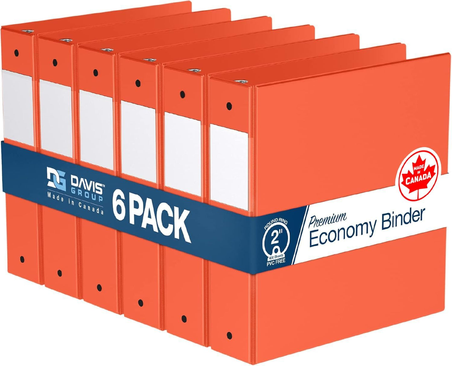 Premium Economy 6-Pack 3-Ring Binders for School or Office, Round-Ring Binders, 2 Inch, Orange