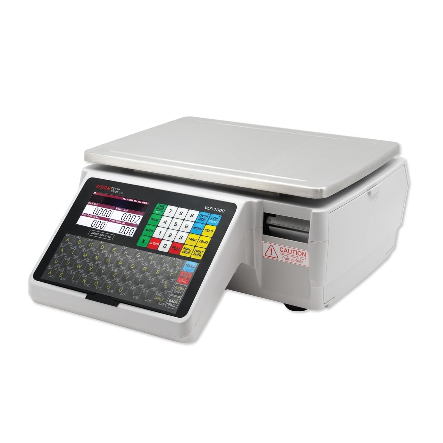 VisionTechShop VLP-100B Label Printing Scale, Capacity 30/60lb Readability 0.01/0.02lb, NTEP Legal for Trade, (Chinese Option)