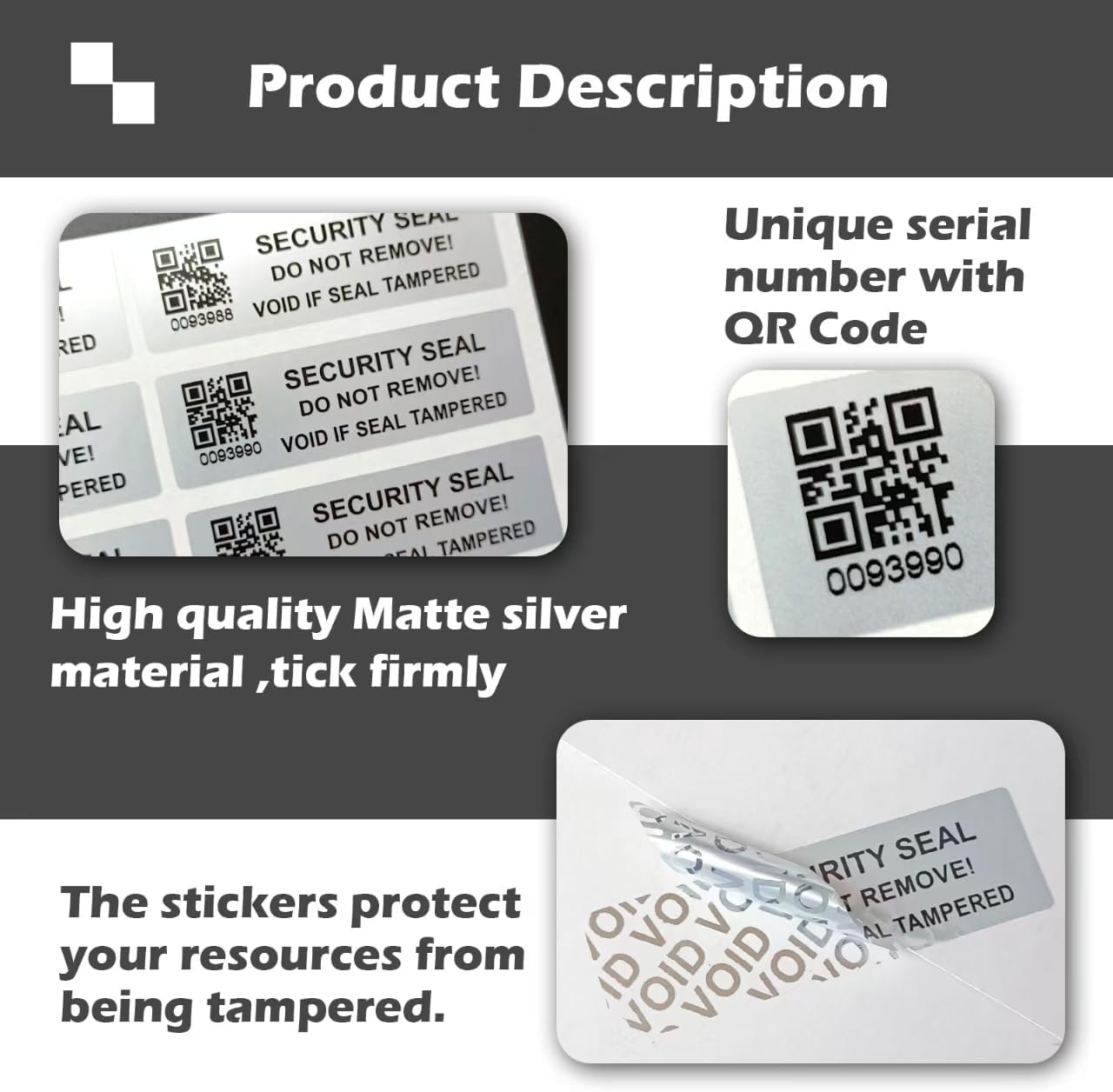 200pcs Security Warranty Void qrcode Stickers with Serial Number Tamper Proof Evident Sealing Label for Package(2x0.6 inches,Matte Silver)