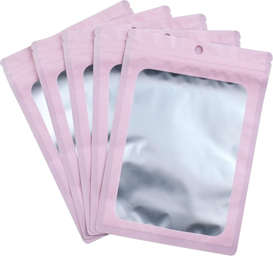 Resealable Mylar Pouch Bag Great for Office Home Party Favor Food Storage (100PCS, Pink Color, 6.3 x 9.5 inch)