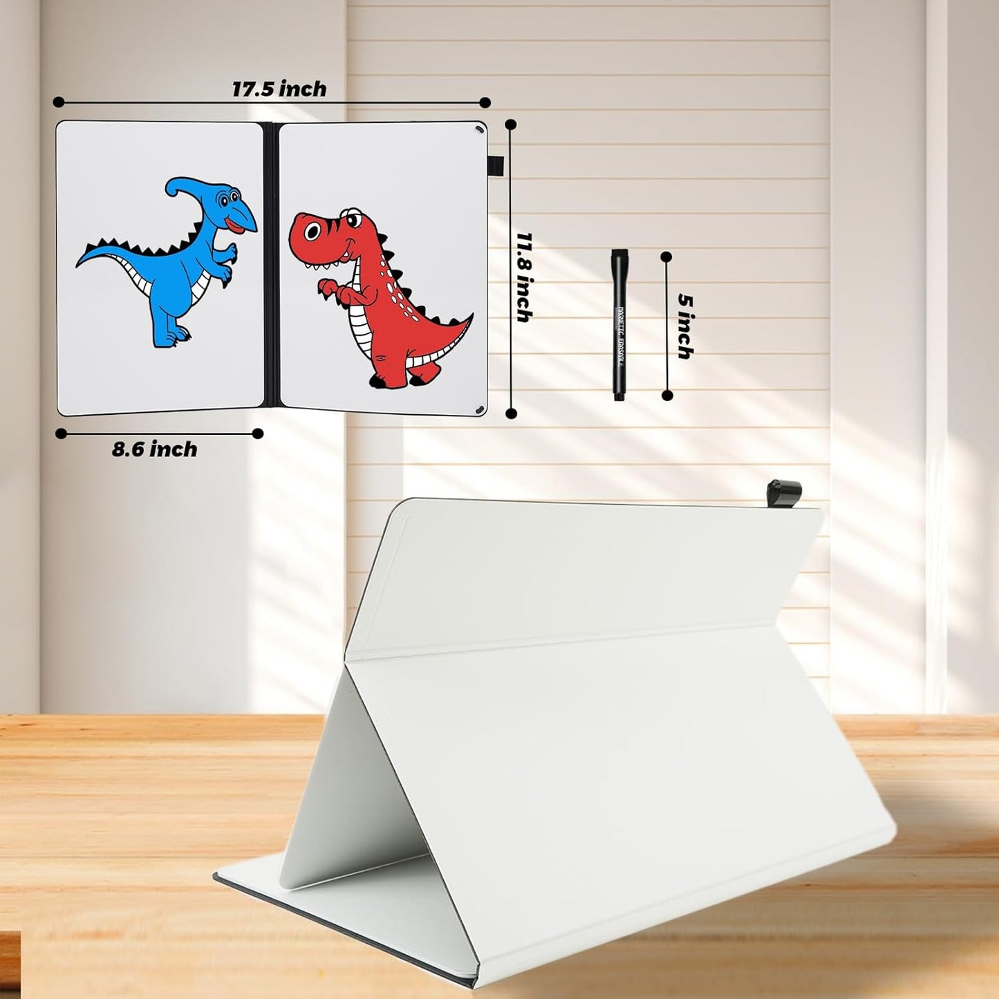 Small Portable White Board Dry Erase Notebook, 9" x 12" Double Sided Folding Whiteboards with 3 Pens, A4 Reusable Notebook with Storage Mesh Bag for Study, Meeting, Draft, Notes, Doodling