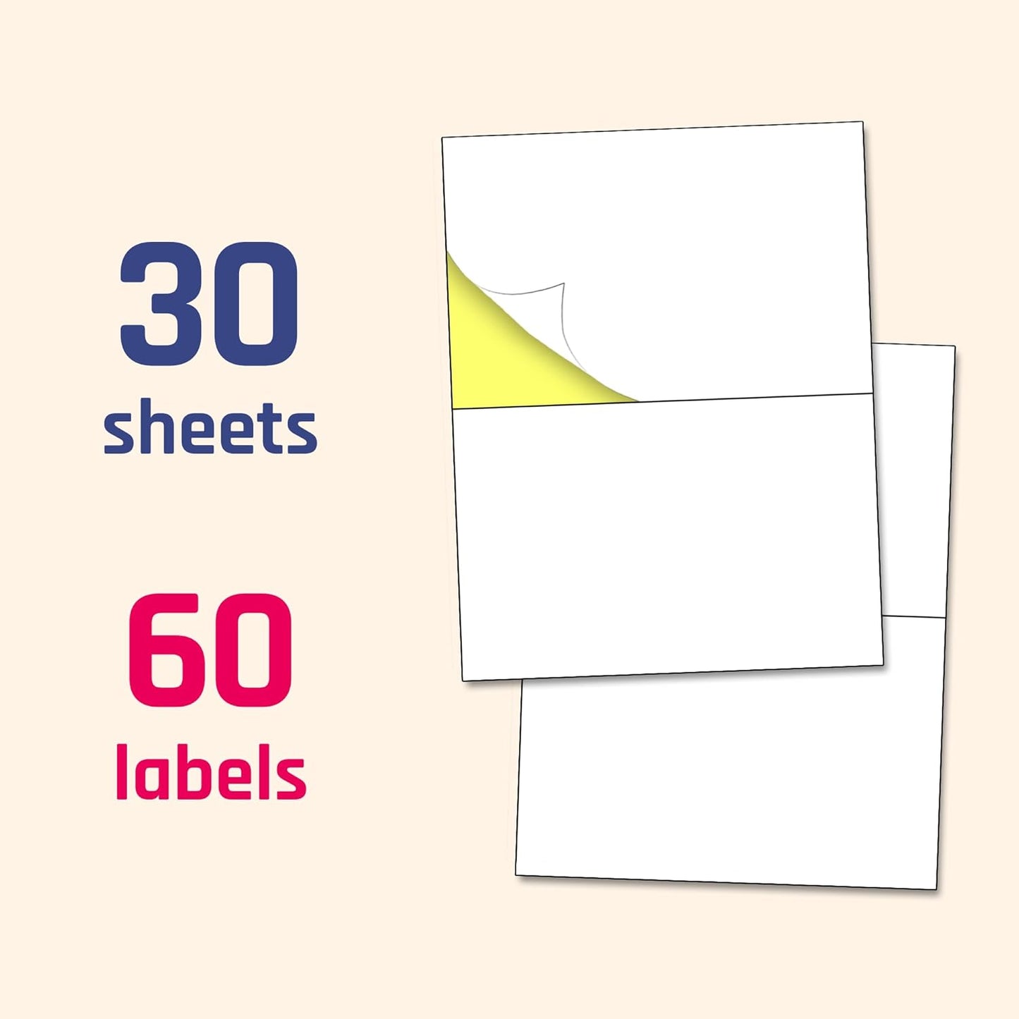 30 Sheets - Half Sheet Shipping Labels, Printable Sticker Paper, for Laser & Inkjet Printers - 2 per Sheet, 60 Pieces