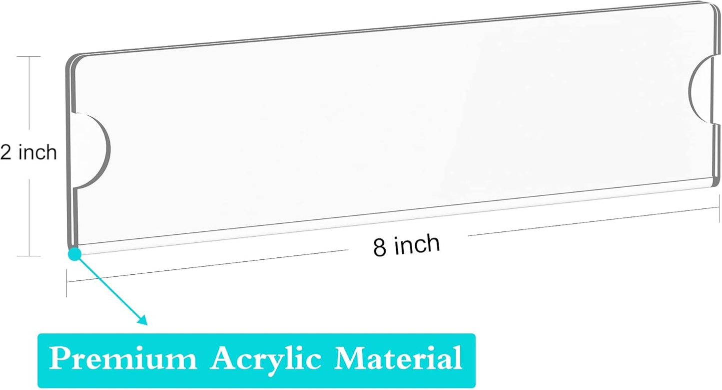 Richboom Acrylic Wall Name Plate Holder, 2x8 Inch, 30 Pack Clear Acrylic Sign Holder Frame with Adhesive Tapes, Door Plates for Home, Office, Classroom