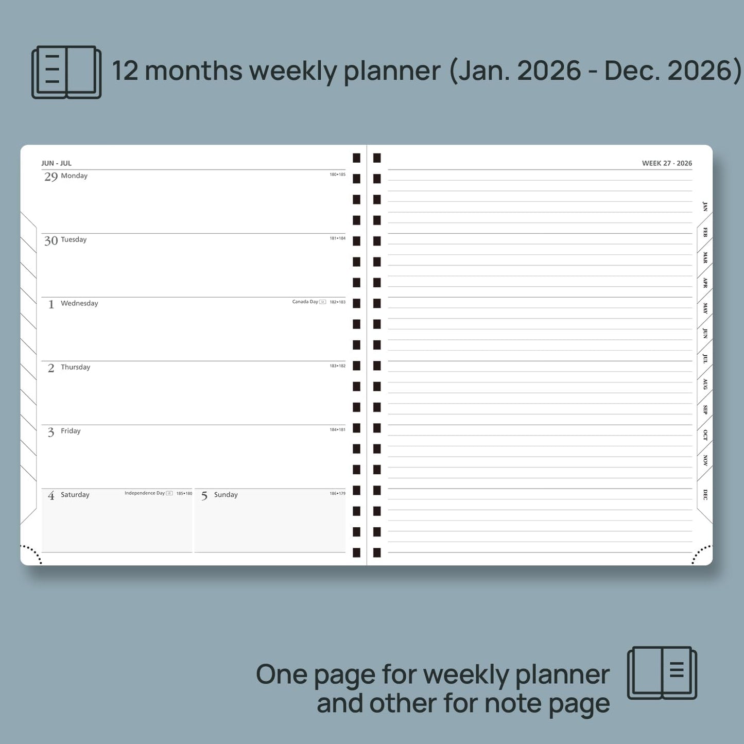POPRUN 2026 Planner Weekly Notebook Calendar (Jan-Dec), Large Size 8.5'' x 10.5'' - Agenda 2026 Appointment Book with Monthly Tabs, Inner Pocket, Spiral Soft Cover, 100 GSM - Lilac