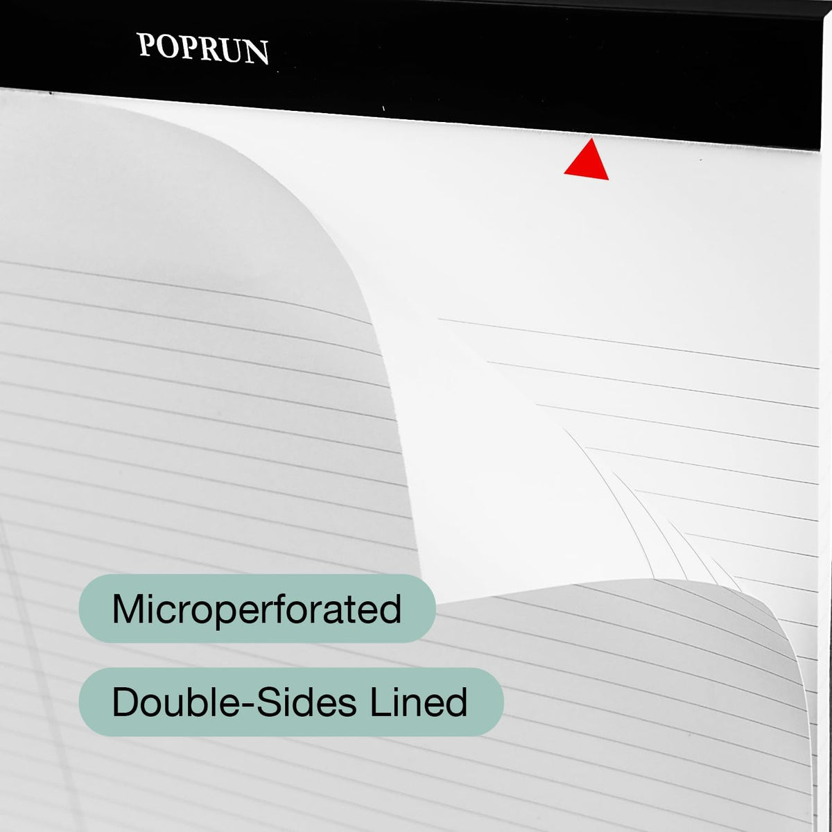 POPRUN White Legal Pads 8.5 x 11.75 Wide Ruled, 100GSM Writing Paper Pad, Bulk Lined Notepad Notebooks for Work School, Classroom Office Supplies, 6 Pack