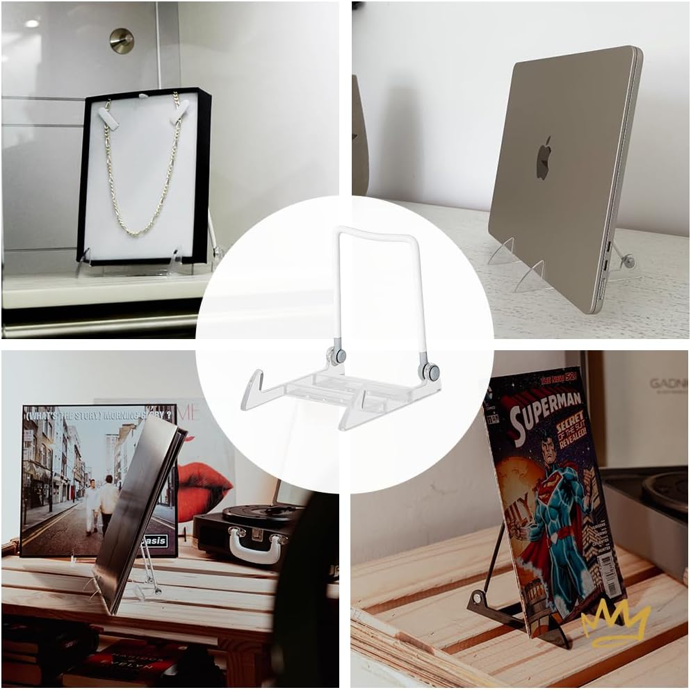 KINGDOM SOLUTIONS Made in USA 12-Pack Sturdy & Durable Adjustable White Acrylic Easels to Display Unnoticeably Plates, Art, Pictures & More - Unique on The Market