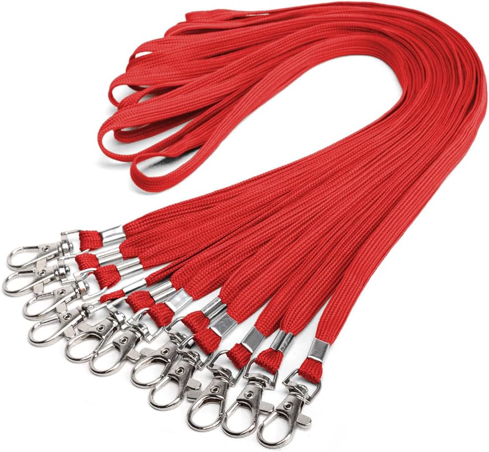 Lanyards 10 Pcs Bulk Lanyard for Id Badges Flat Lanyard with Badge Clip Swivel Hook (10, Red)