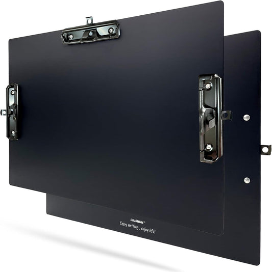 Three Black Clip Aluminum 11x17 Clipboard Metal Stainless Hangable Clipboards Art Pen Holder Extra Large Clip Board for Business Medical Professionals Workshop (Black, A3-3Clip)