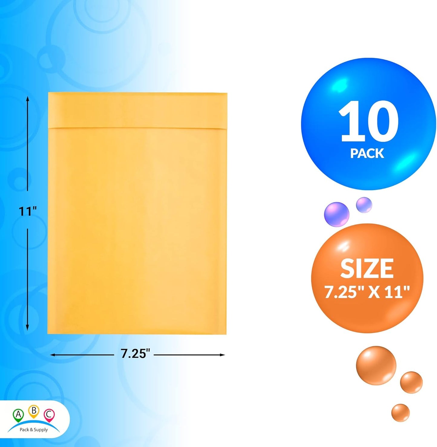 ABC PACK & SUPPLY Yellow Kraft Bubble Mailer Envelopes, 7.25 x 11 Inches. 10 Pack Mail Padded Envelopes Self Seal. Kraft Bubble Mailers. Tear-Resistant Mailing Envelope Padded. Sturdy Paper Mailer