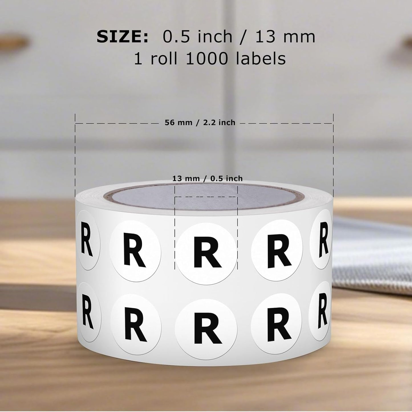 Letter R Round Stickers 0.5 Inch Vinyl Circle Capital Alphabet Labels Self-Adhesive Removable Waterproof Dots Tags for Home Office Inventory 1000 PCS