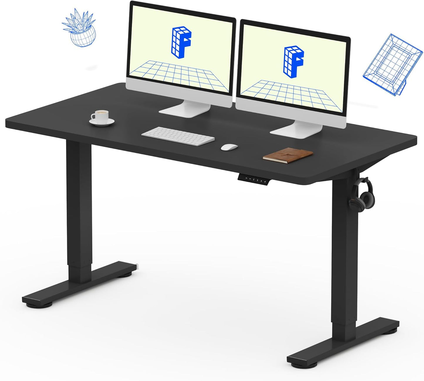 FLEXISPOT EN1 Whole Piece Standing Desk 55 x 28 Inches Stand Up Desk for Workstation and Home Office (Black Frame + 55" Black Top, 2 Packages)