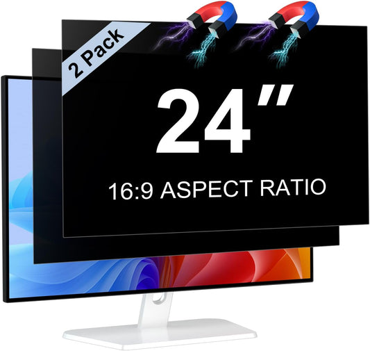 2-Pack 24 Inch Computer Privacy Screen Filter, Anti-Spy/Glare Protector Film for Widescreen Monitor with 16:9 Aspect Ratio (Computer Monitor 24 Inch)