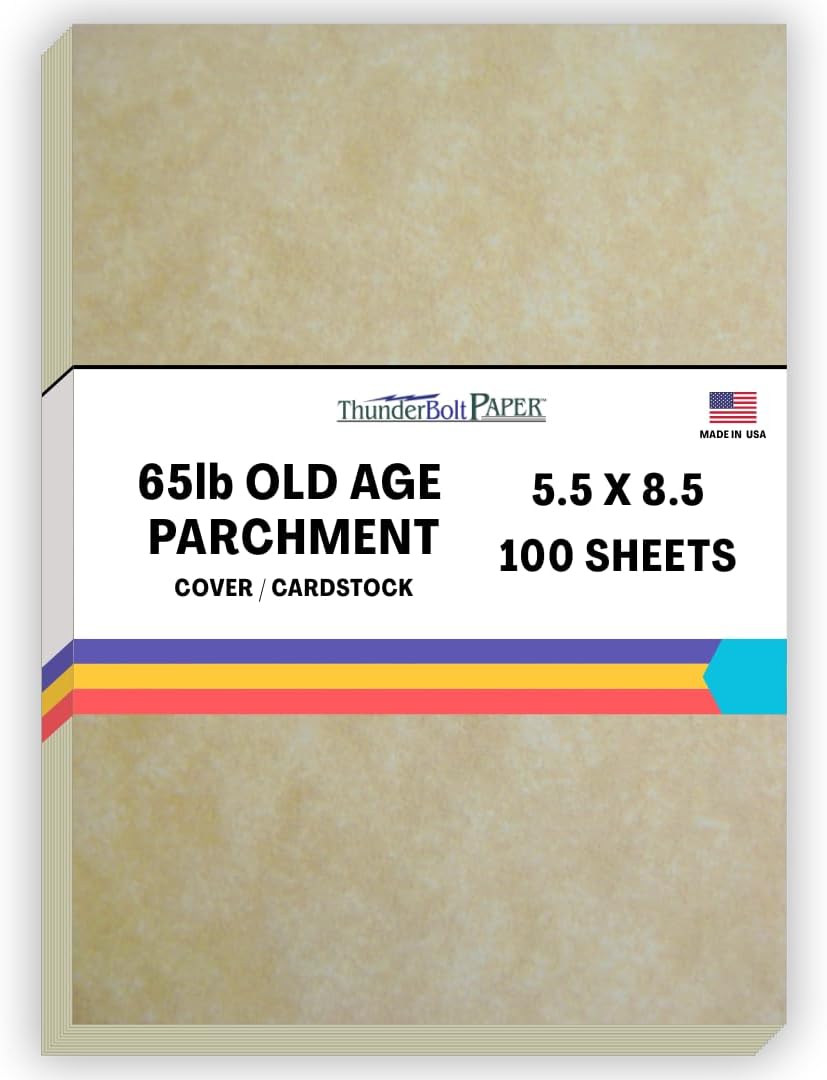 100 Old Age Parchment 65lb Cover Paper Sheets 5.5X8.5 Inches Cardstock Weight Colored Sheets 5.5" X 8.5" Half Letter | Statement Size - Printable Parchment Semblance by The Pulp Process