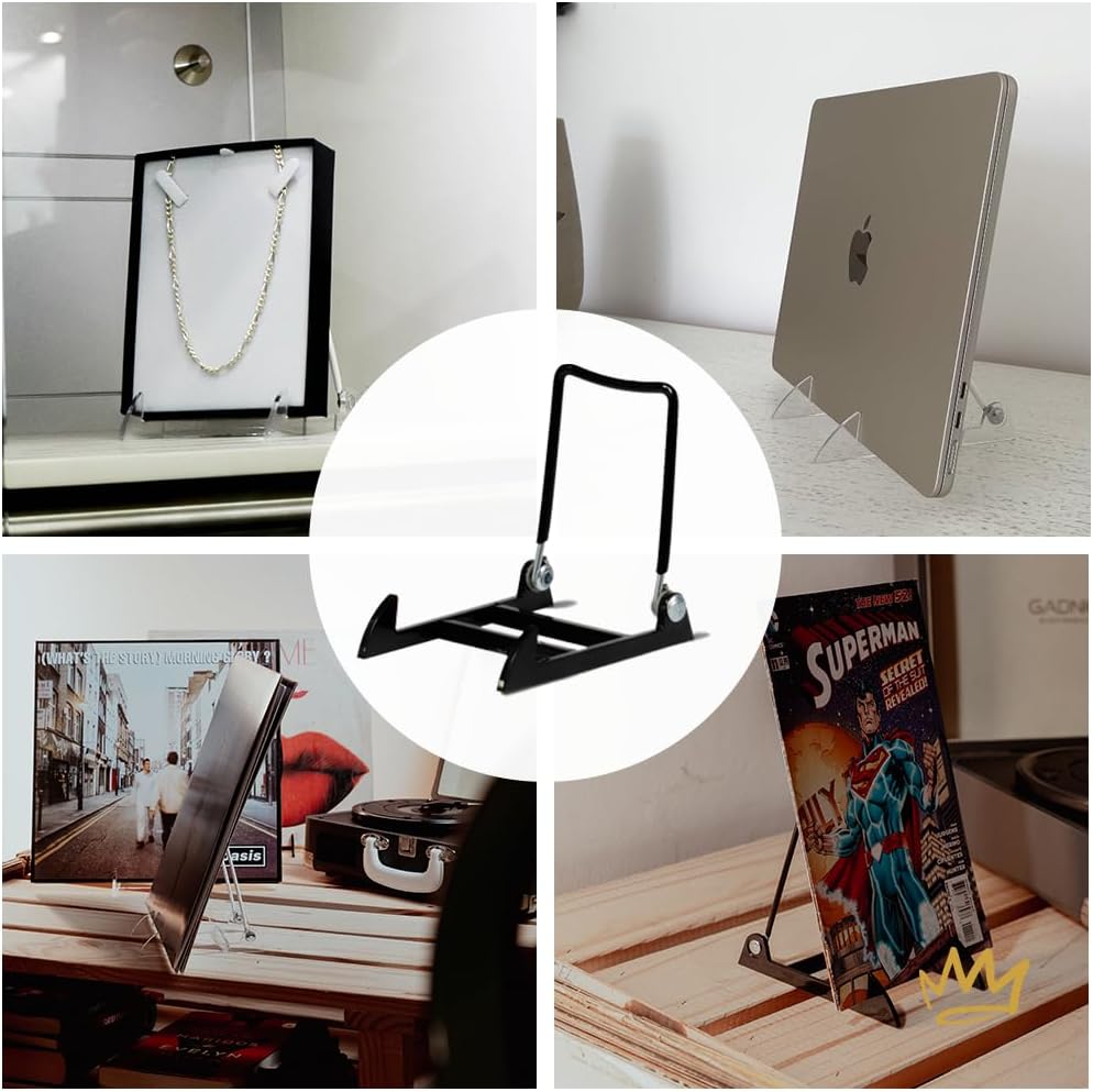 KINGDOM SOLUTIONS MADE IN USA 12-pack Sturdy & Durable Adjustable Black Acrylic Easels to Display Unnoticeably Plates, Art, Pictures & More - Unique on the Market