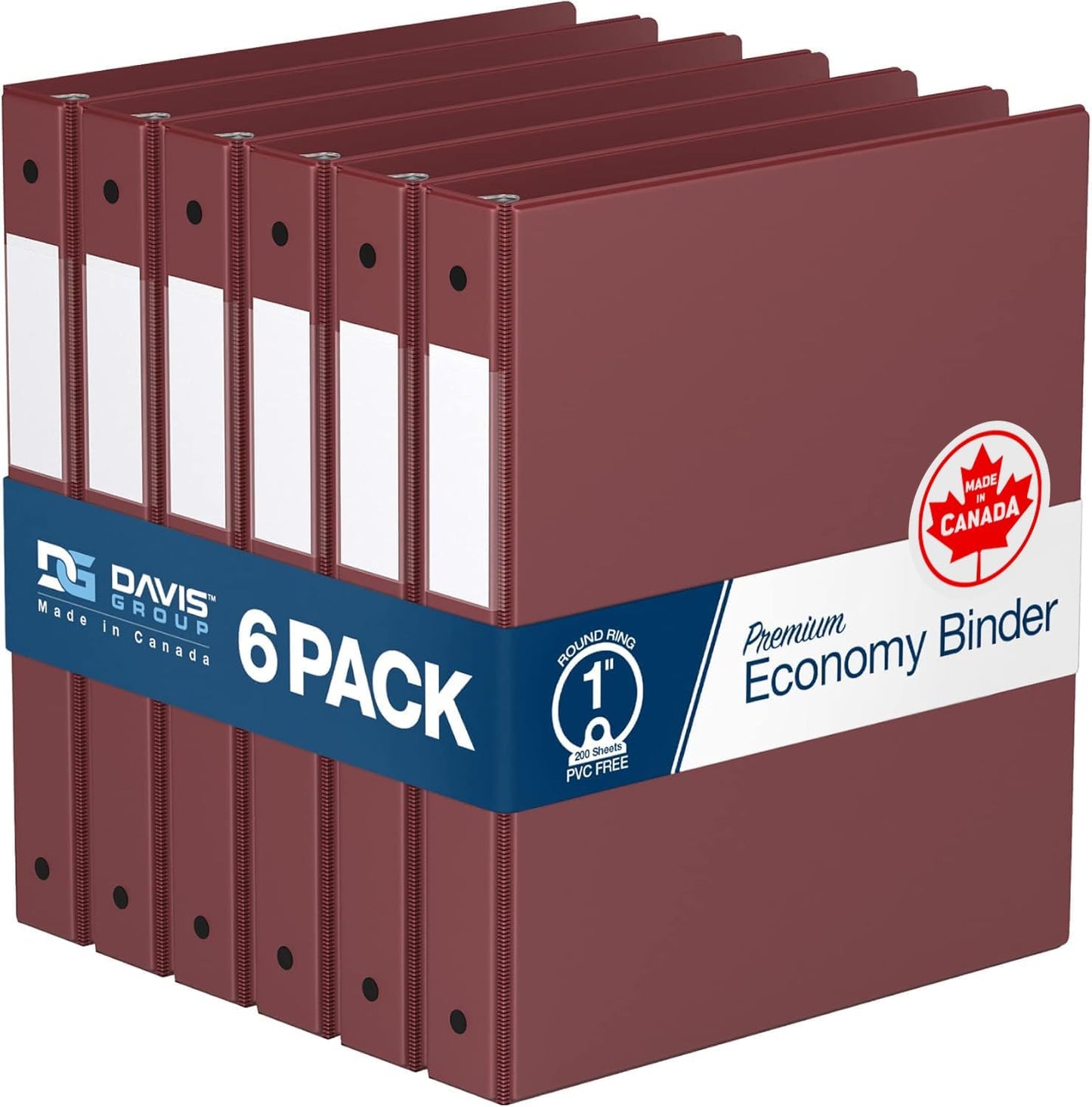 Premium Economy 6-Pack 3-Ring Binders for School or Office, Round-Ring Binders, 1 Inch, Burgundy