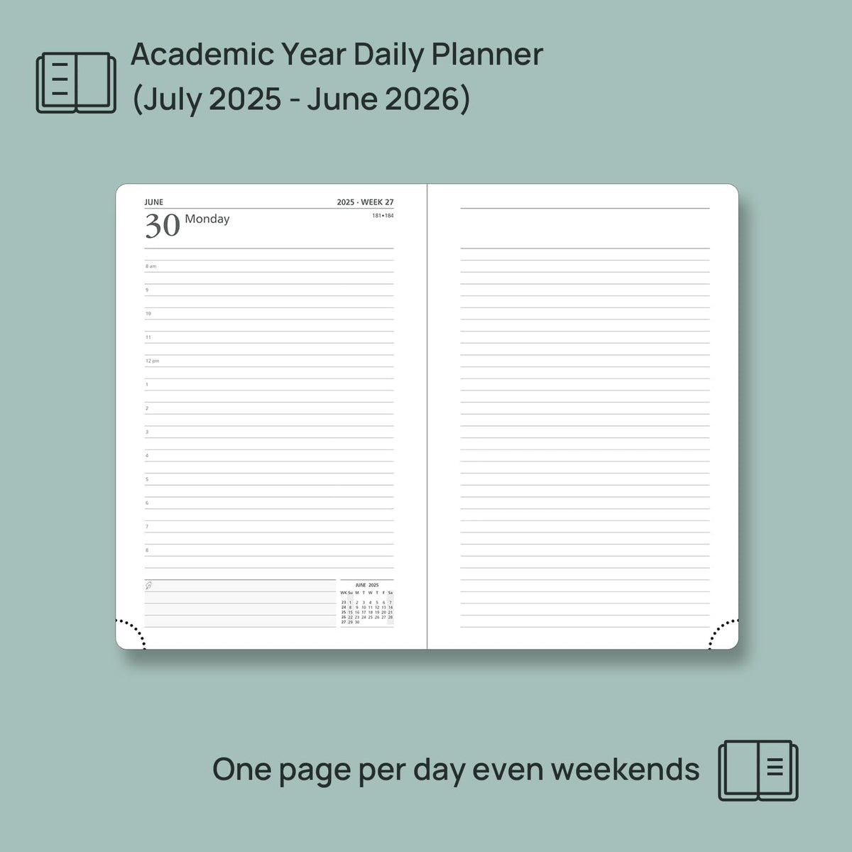 POPRUN 2025-2026 Daily Planner One Page Per Day (Medium - 5.75'' x 8.5'') - Academic Calendar (July 2025 - June 2026), 2025 Day Appointment Book with Monthly Tabs, Hardcover - Black
