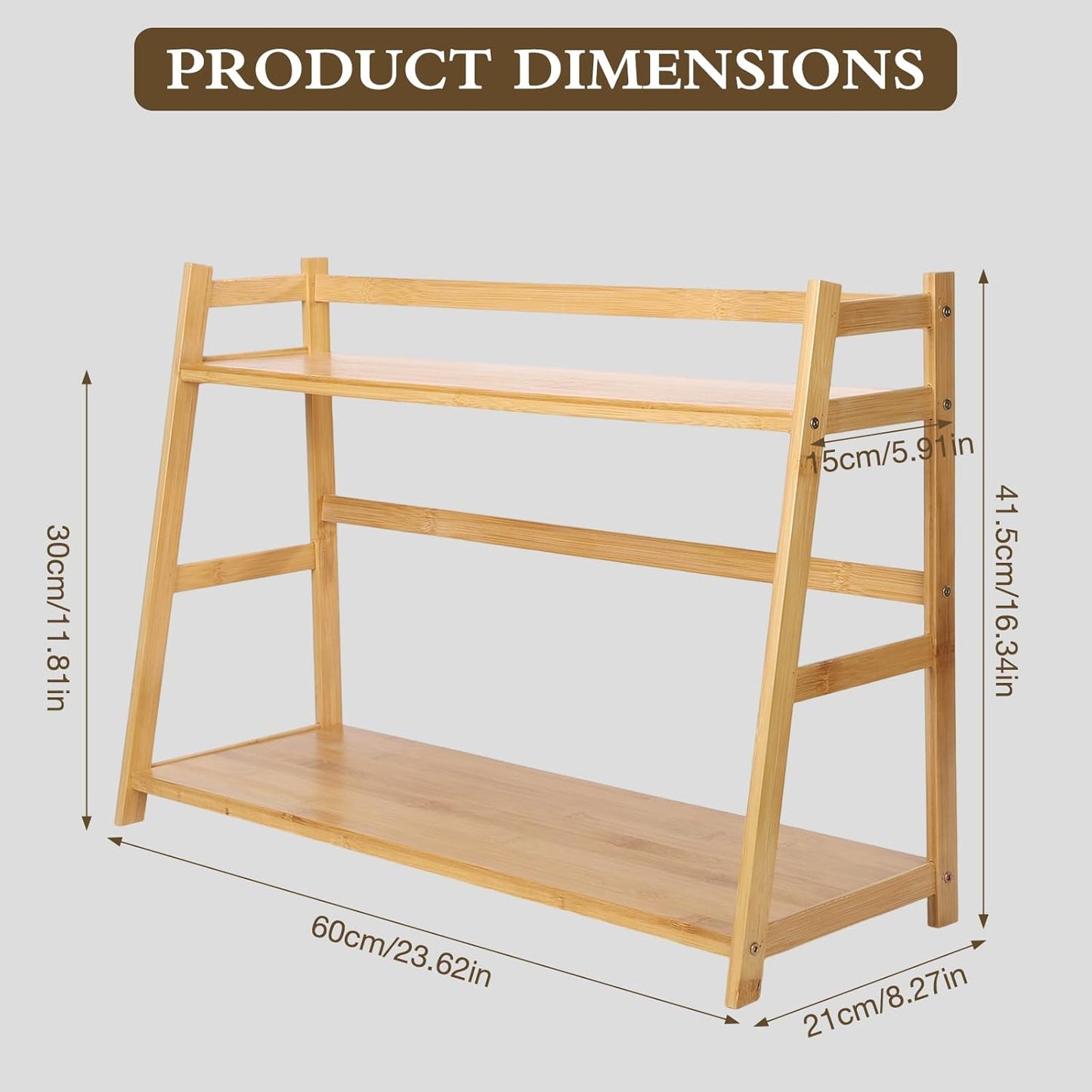 Countertop Organizer Bamboo Spice Rack 2-Tier Desktop Bookshelf Wooden Storage Stand for Kitchen, Office and Dorm, Desk Organizer for Books and Decor (Large)
