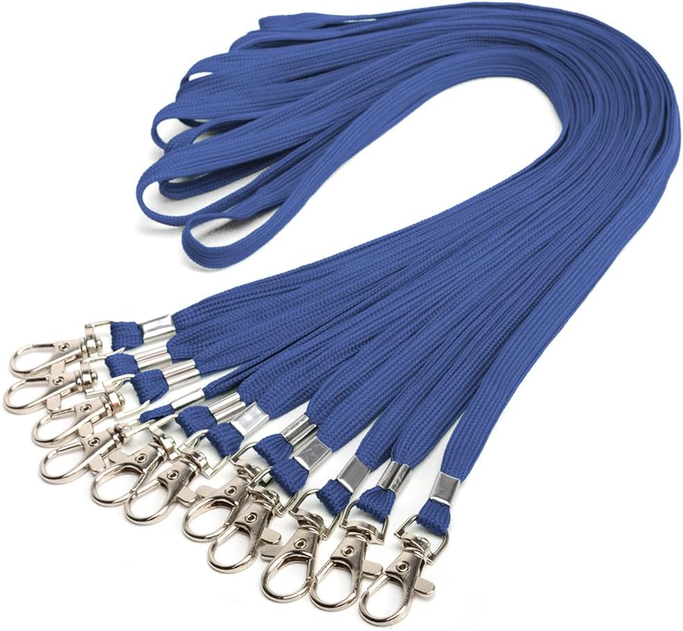 Lanyards 10 Pcs Bulk Lanyard for Id Badges Flat Lanyard with Badge Clip Swivel Hook (10, Navy Blue)