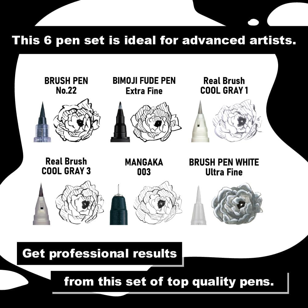 Kuretake Zig Inktober pen set, for Illustration, Manga Drawing, Lettering and Calligraphy, Professional Artist, Made in Japan (Special 23(6pcs.))