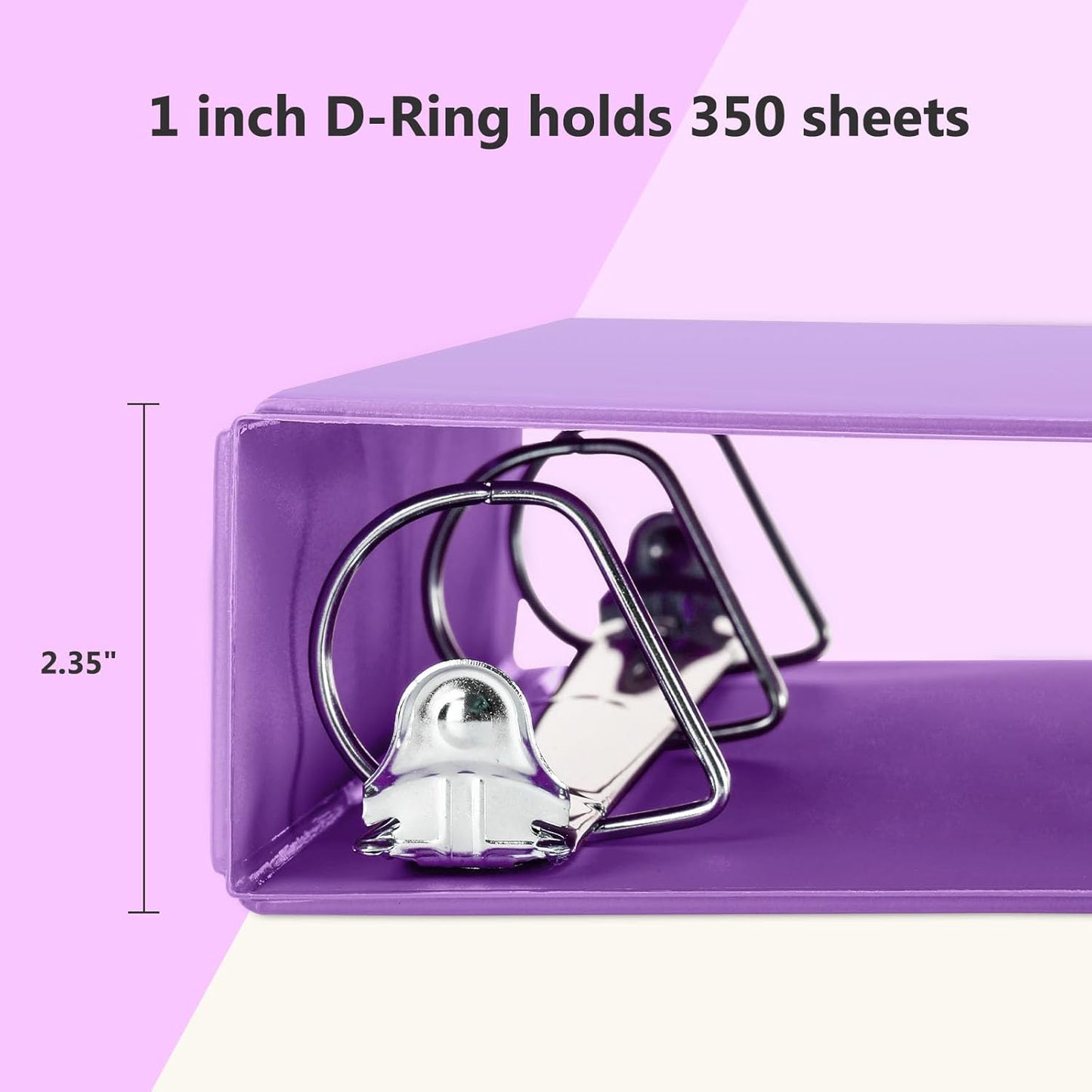 ViVin Sturdy 1.5 Inch 3 Ring Binder with Pockets, Slant-D Ring, PVC-Free, Customizable Clear View Binder,Holds 350 Sheets of 8.5" x 11" Paper,6 Pack (Purple)