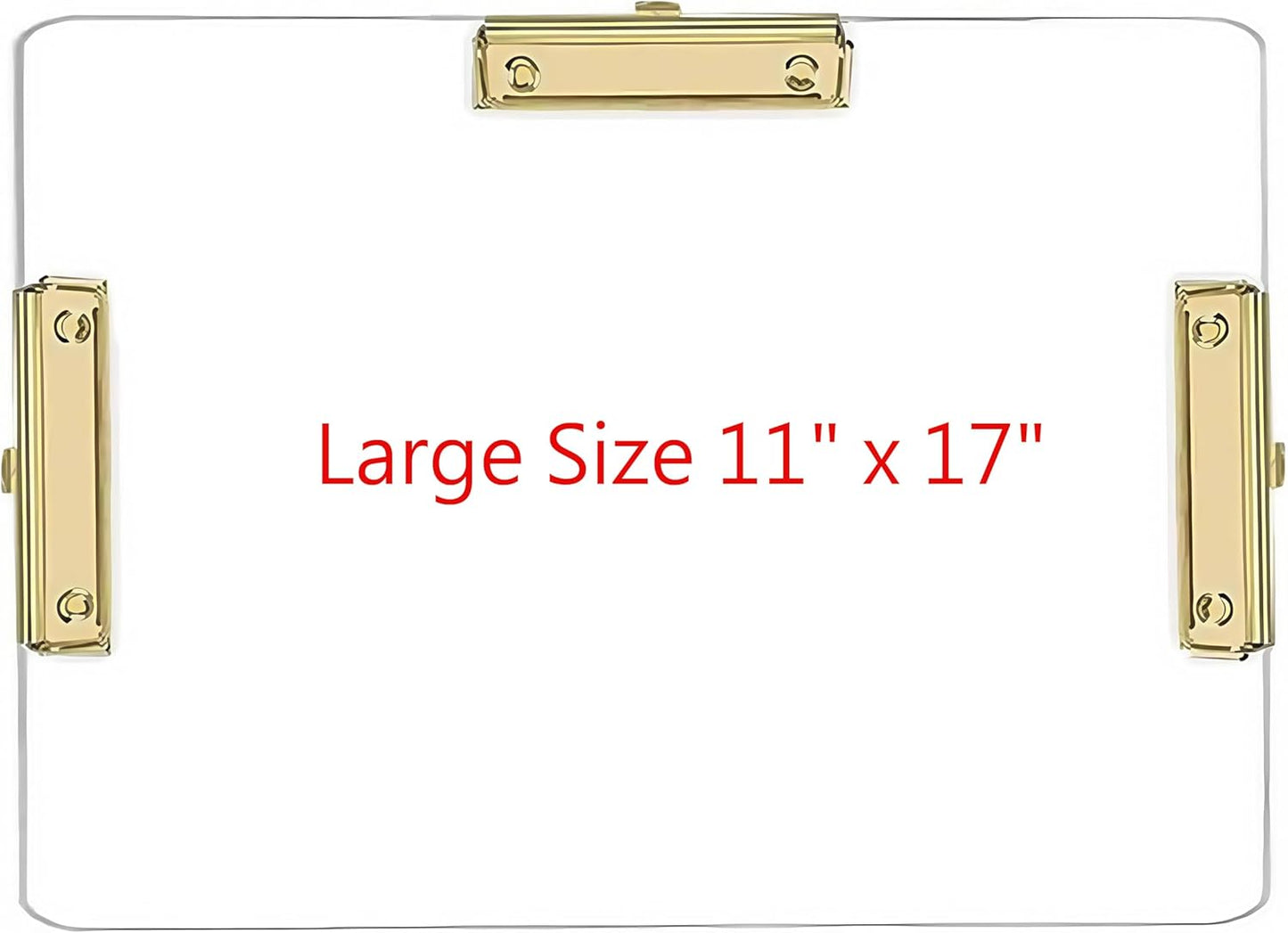 JIARI 1 Pack Clear Acrylic Horizontal with 3 Clip Clipboard Large Size 11" x 17" (3 Clip-Gold 1 Pack)