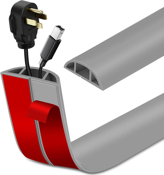 Floor Cord Cover Self Adhesive Cord Hider Floor Extension Cord Covers for Floor Power Cord Protector Cable Management Prevent Cable Trips Cable Cavity 0.47" W x 0.27" H (Grey, 10Ft)