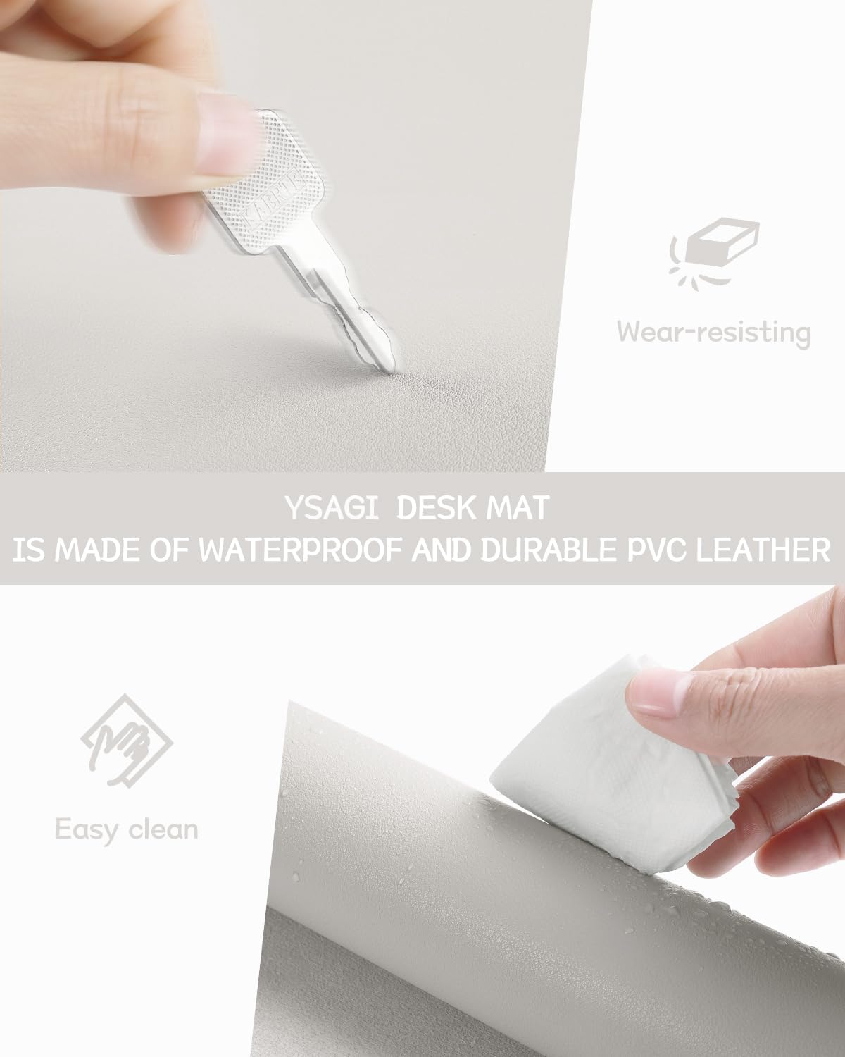 YSAGi Non-Slip Leather Desk Pad XL Size, Waterproof Laptop Computer Desk Keyboard Mat, Table Protector Blotter Mat, Large Mouse Pad for Office/Work/Home/Decor(Apricot Gray, 47.2" x 23.6")-No Band