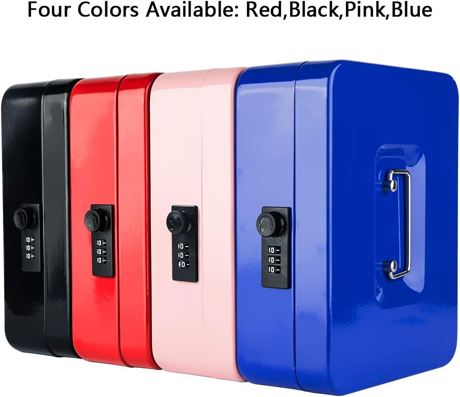 KYODOLED Large Cash Box with Combination Lock,Safe Metal Box for Money, Storage Lock Box with Money Tray,9.84"x 7.87"x 3.54" Blue Large